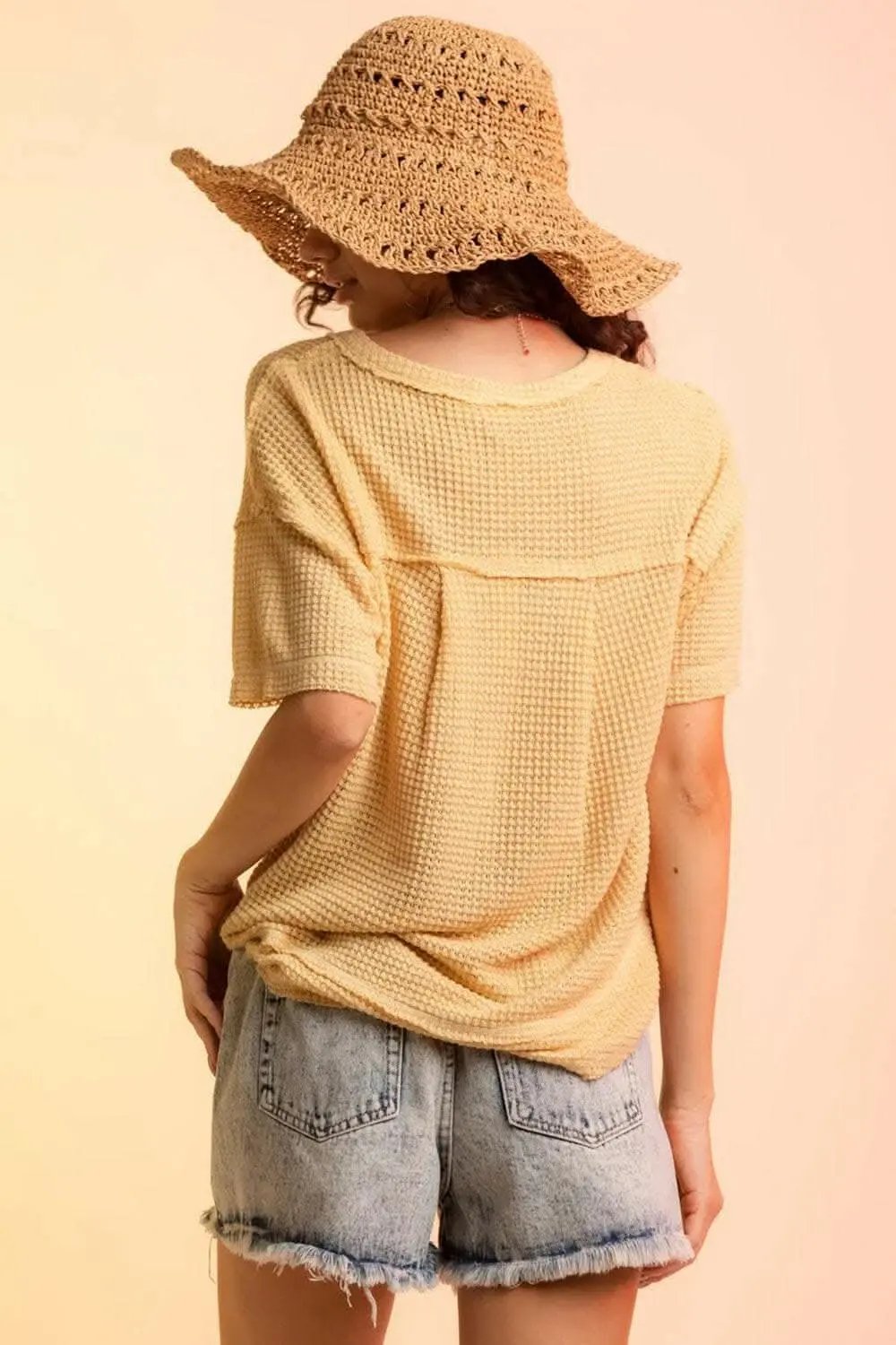 Chic waffle-knit half sleeve tee - Love Salve